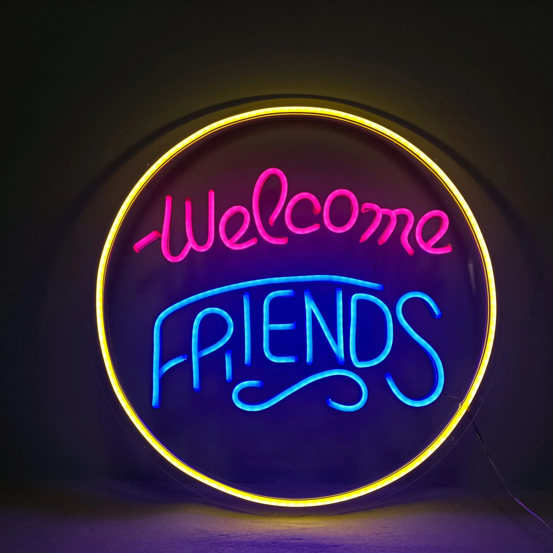 welcome friends neon sign