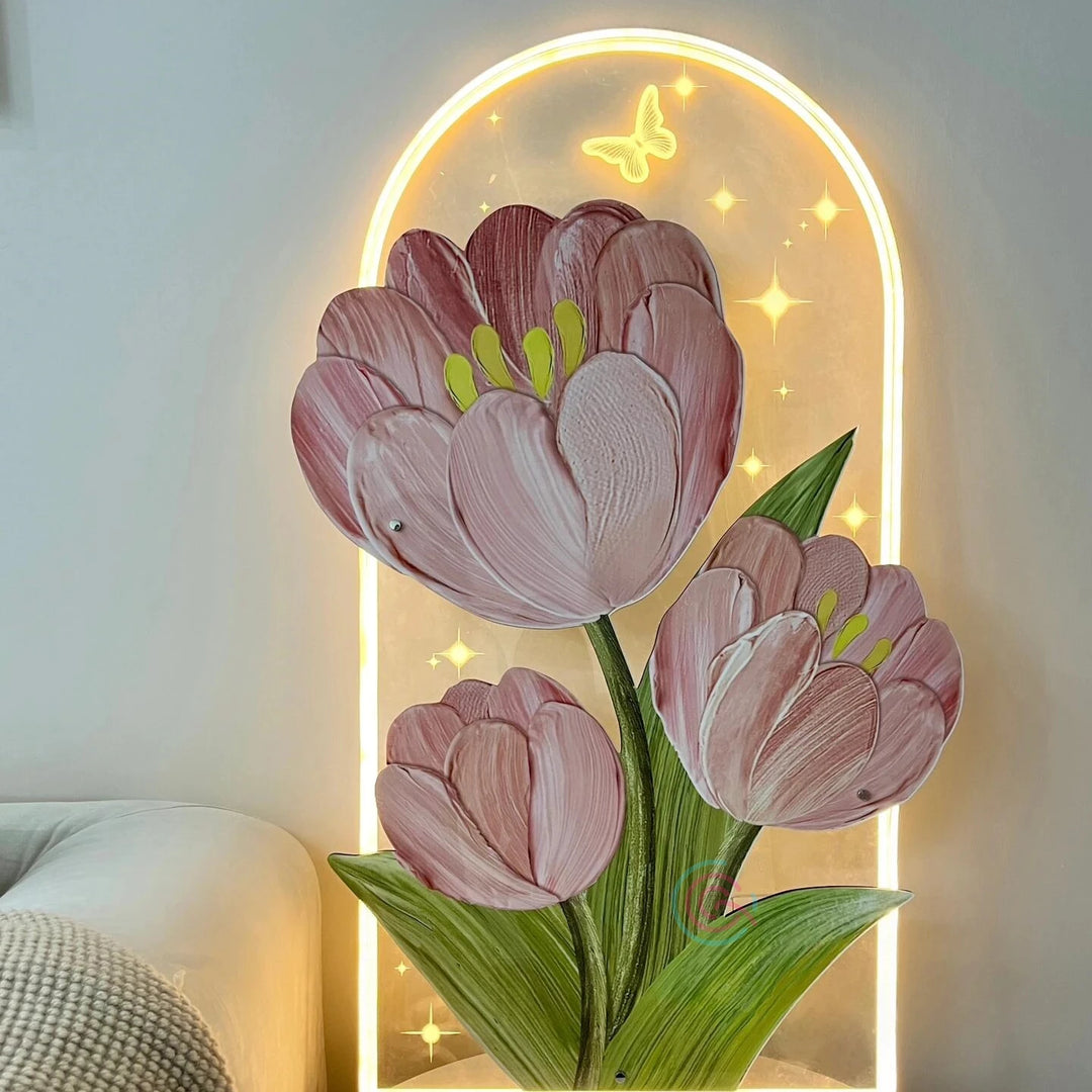 Tulips Painting with LED Light for Wall Decor