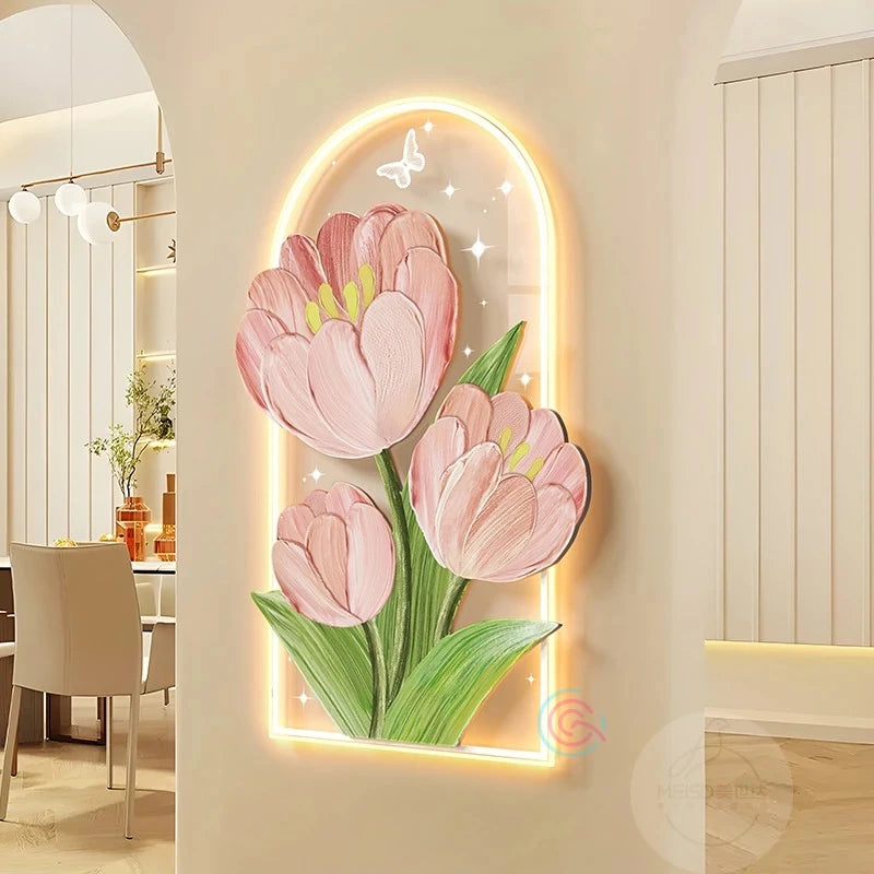 Tulips Painting with LED Light for Wall Decor