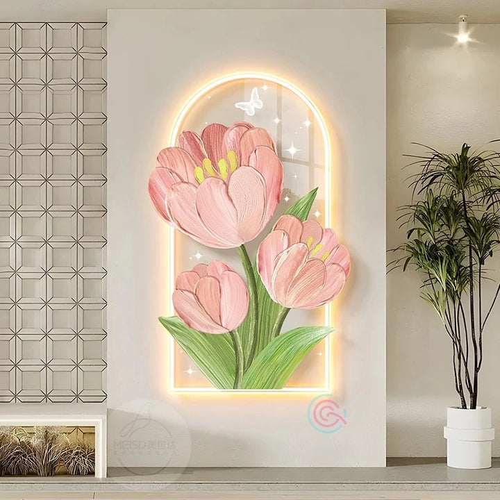 Tulips Painting with LED Light for Wall Decor