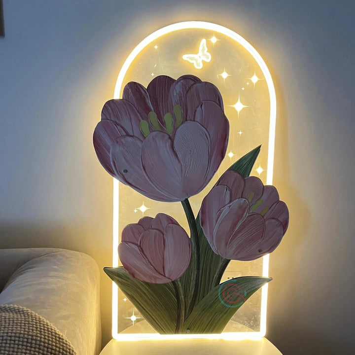 Tulips Painting with LED Light for Wall Decor