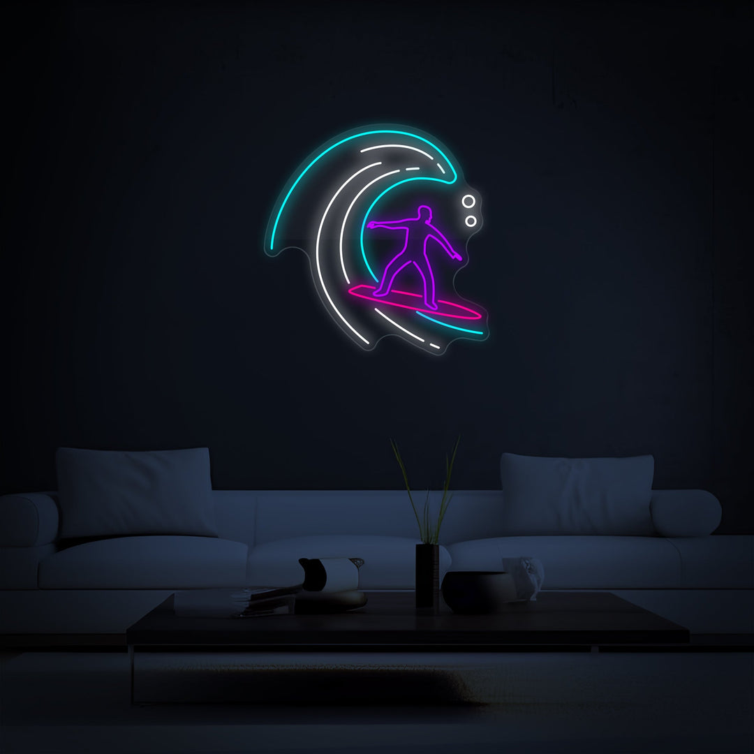 Surfer in Ocean Wave Neon Sign - GEEKNEON