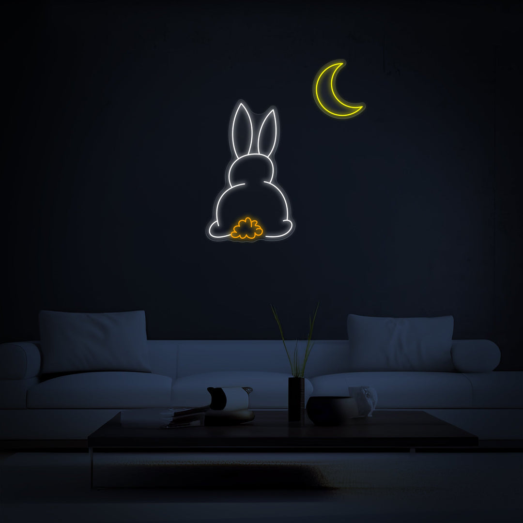 Rabbit with Moon Neon Sign - GEEKNEON