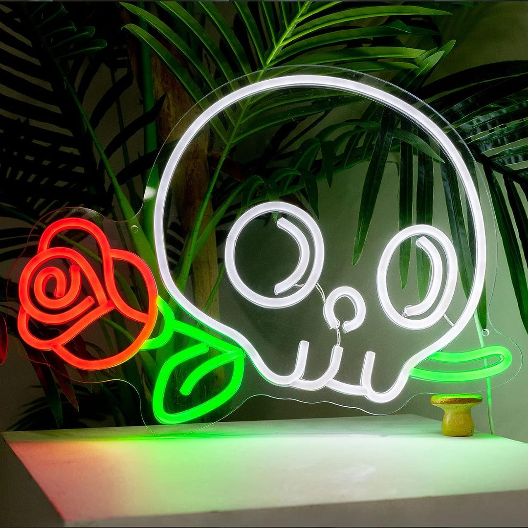 Skull Neon Sign, Skeleton Flower Neon Light - GEEKNEON