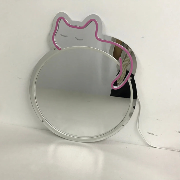 Sleepy Cat Mirror Neon Sign - GEEKNEON